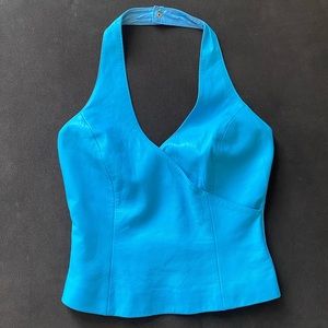Faux Leather Blue Halter Top Night Sexy Shirt